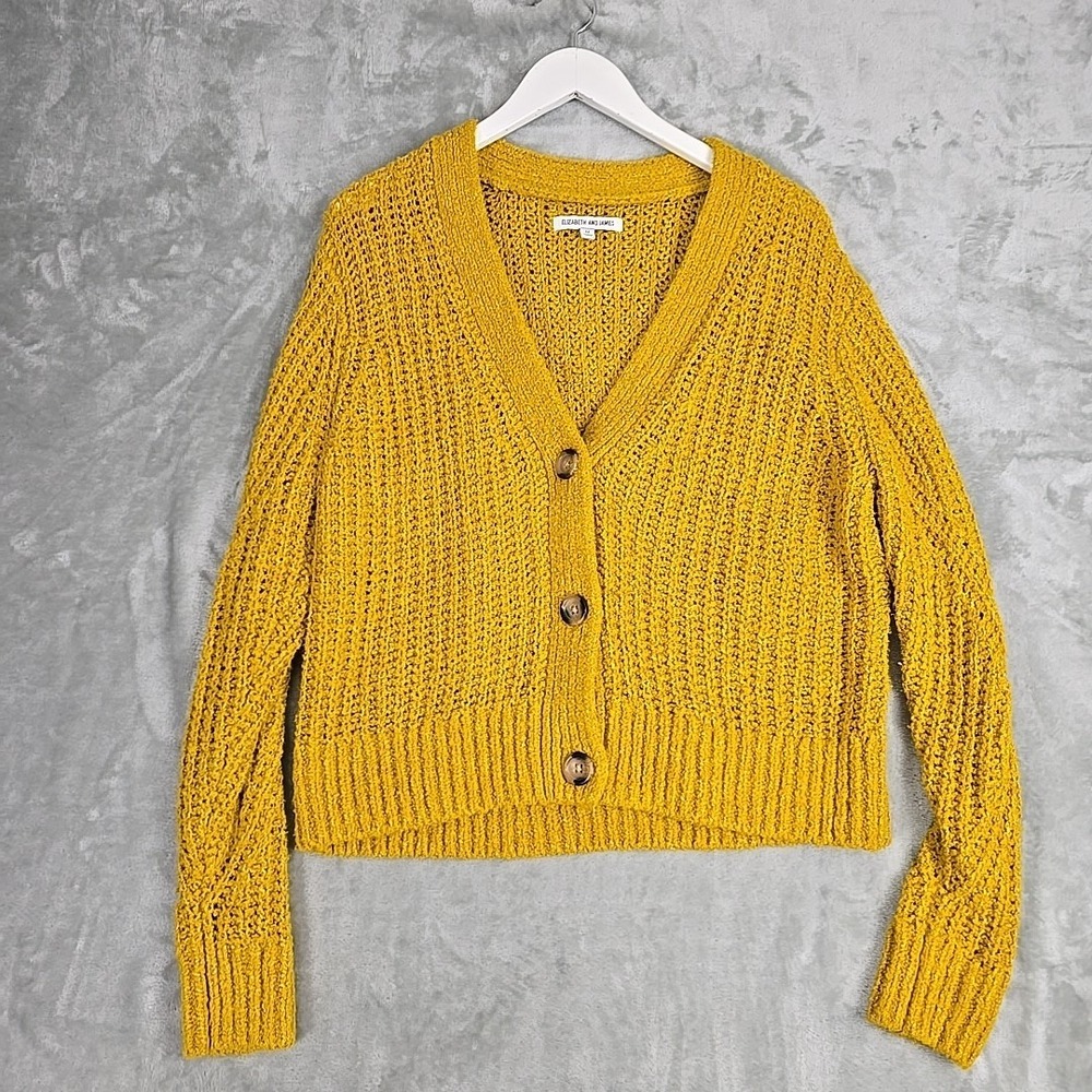 Elizabeth & James Chunky Cardigan Sweater Medium Mustard Yellow Cottage
